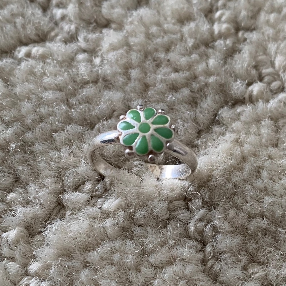 AEO S925 Silver Green Flower Enamel Adjustable Toe Ring